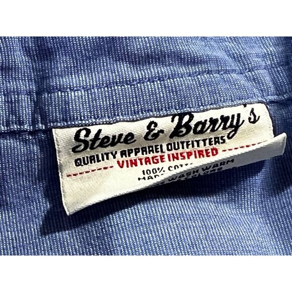 Steve & Barry Mens Casual Shirt Lg Blue Long Sleeve Pocket Solid 100% Cotton - Picture 10 of 10